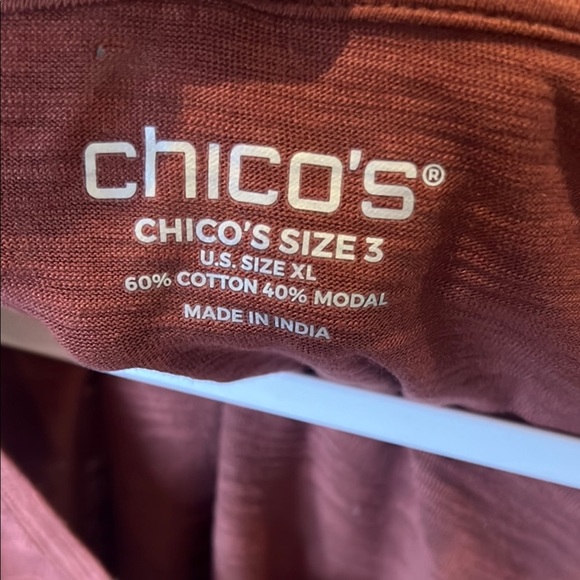 Chico's Cotton Slub Basic Rust Knit V neckline Graphic Blouse size XL /3 - Picture 2 of 11